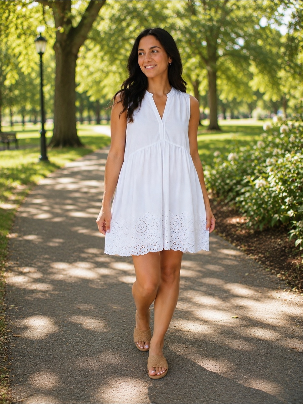 GAP White Sleeveless Eyelet Hem Dress